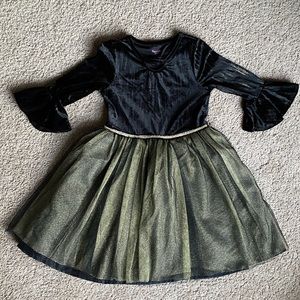 Nanette Kids Black Velvet & Gold Tulle Girls Dress
